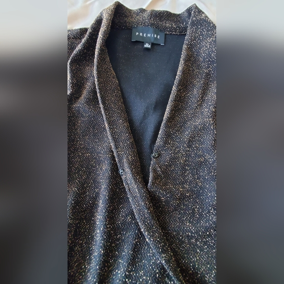 Crepe Dressy V Neck Top - Black with Gold Shimmer - Picture 5 of 7